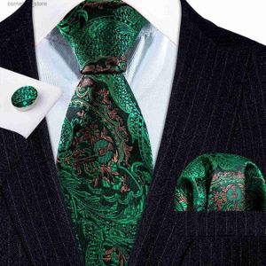 Krawaty na szyję krawaty Nowe zielone Paisley Silk Floral Mężczyzn Traw Wedding Gift Barry.wang Designer krawat chusteczka mankiety Set Business Groom LN-6003 Y240325