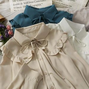 Kadın Bluzları 2024 Bahar Sonbahar Uzun Kollu Gömlek Kadın Mizaç Ofisi Kadın Peter Kalem Yakası Moda Üstleri Düğme V183