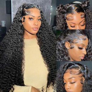 GYEP 13x6 Water Wave Front 180% Density HD Lace Frontal Pre Plucked with Baby Wet and Wavy Wigs Human Hair Natural Color 28 Inch