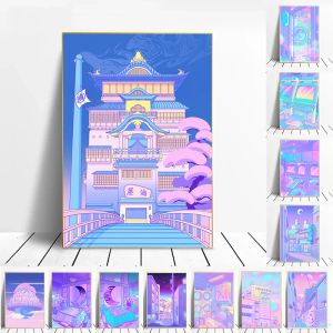 Scatole anni '80 Vaporwave Style Wall Art Poster City Night Street Cat Canvas Painting Stampa Decorazione della casa Kawaii Room Decor Canvas Picture