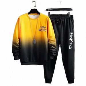 2023 Spring Autumn New Men's Tracksuit Classic Fi Trend Waffle Ger Two-Piece Male Loose Pullover+Outdoor Running Pants Set J5C0#