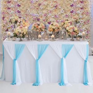6TF9ft Solid Color Tutu Table kjol Twolayer Pink Blue Purple Tulle Tygs för bröllopsfest dessert bankettdekor 240322