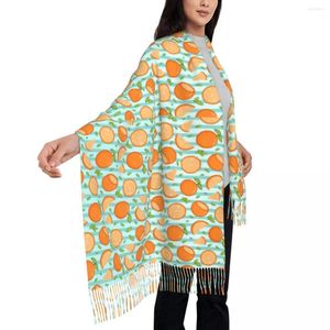 Sciarpe Sciarpa di arance arancioni con nappa Stampa di frutta di cartone animato Scialli morbidi caldi e avvolgenti Copricapo da donna Foulard retrò invernale