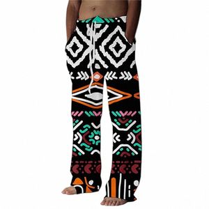 Wzór geometrii liście pełna długość szerokich spodni 3D na całym wydruku hipster fi streetwear swobodne dresowe dresowe menu ubranie r2nn#