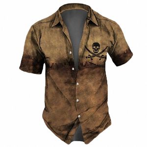 Skull Men's Summer Casual Shirts Hawaiian Lapel Streetwear Vintage na ulicę krótkie rękawie najlepsze impreza Vacati Wansheng Festival G0A1#