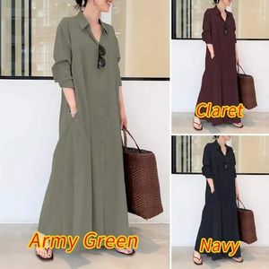 Casual Dresses 2024 Spring Fashion Women Lapel Neck Long Sleeve Sundress Autumn Solid Work Vestidos Oversize Loose Shirt Dress