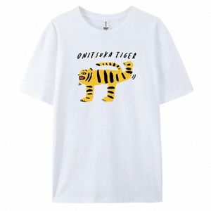 Tiger T-shirt med Harajuku-stil, korta ärmar och 100% Cott Fabric för Fible Look G8GW#