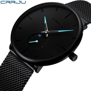 Crrju Fashion Mens Watches 최고의 브랜드 럭셔리 쿼츠 시계 남자 캐주얼 슬림 메쉬 스틸 방수 스포츠 시계 relogio masculino stude274z