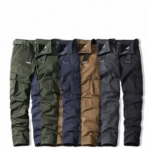 Mäns militära byxor Casual Cott Solid Color Cargo Pants Men Outdoor Trekking Traveling Trousers Multi-Pockets Work Pants N9ll#