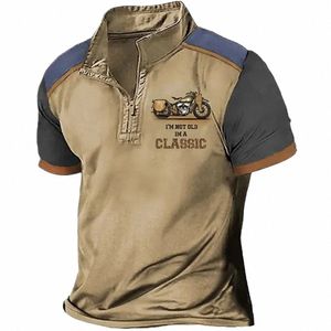 Vintage Kurzarm Herren Poloshirts Motorrad 3D-Druck Revers Reißverschluss Mann Top Hohe Qualität Übergroße Männliche Hemd Freizeitkleidung 78eo #