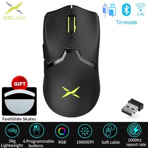 Delux M800 PRO PAW3370 Mouse óptico sem fio Bluetooth para jogos 19000 DPI programável recarregável ergonômico com fio para PC 240309