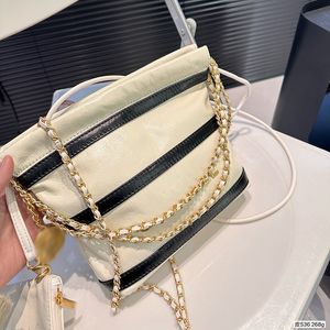 Drawstring Mini Garbage Bag Women Shoulder Bag Leather Striped Metal Hardware Metal Lettering Luxury Tote Coin Charm Matelasse Chain Crossbody Bag Makeup Bags 19cm