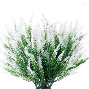 Dekorativa blommor marknadsföring! 8Bundles Artificial Lavender Outdoor UV Resistant Fake No Fade Faux Plastic Plants Garden Classic