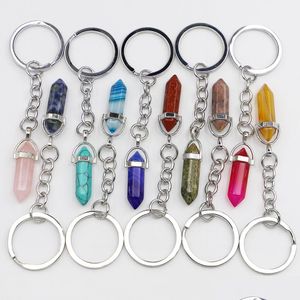 Клавичные шестнадцатеричные шестигранники Prism Reiki Healing Natural Stone Chacra Amethyst Pink Rose Crystal Key Rings Keyring