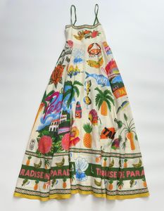 Australian designer dress trend 24 new linen classic print strap temperament vacation long dress