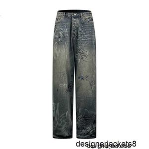デザイナーハイバージョンbパリ手描きの落書き洗浄されたジーンズトレンディカジュアルルーズな男性と女性のズボンins au15