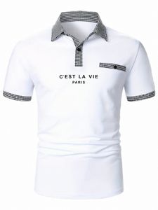 2023 Summer Casual Man krótkoczepięte koszulę polo Butt Lapel Minimalistyczna litera Fi Koszula Mężczyźni ubrania biuro top y4vw#