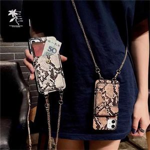 Cell Phone Cases Snakeskin Crossbody Case For iPhone14 13 XR XS 11 12 PRO MAX SE 8 7PLUS Shoulder Lanyard Phone Cover with Coin Purse Strap Chain H240326