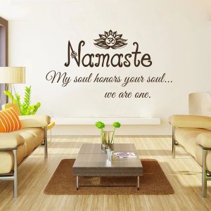 Stickers Namaste Quotes Lotus Om Symbol Meditation Wisdom Wall Decals Vinyl Home Decor Living Room Bedroom Stickers Removable Mural S220