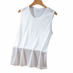 Underkläder Vest Grey Ice Silk Tank Topps Spandex Transparent underkläder Underkläder Vit brottning 95% Polyester+5% U5MQ#