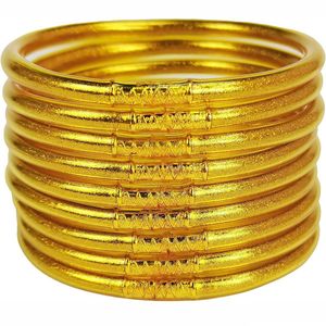 Bangle 9pcsset Jonc Bouddhiste femme bransoletka cała pogoda Buddha dziewczęta galaretowskie bransoletki Ustaw miękki brokat dla kobiet 230821 Drop dostarczenie dhvxp