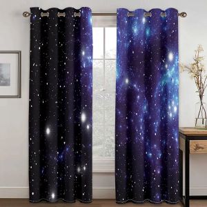 Gardiner 3D billiga blå stjärnor Galaxy Space Psychedelic Starry Sky 2 Pieces Shading Window Gardiner för vardagsrum sovrum heminredning