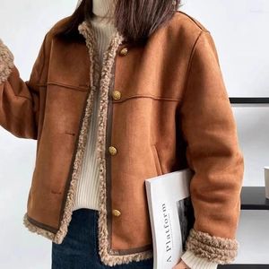 Women's Fur Lamb Jacket For Winter Short Integrated Suede Thick Women Faux Coat