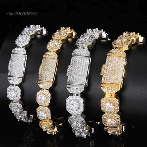 Hip hop jóias masculino 10mm flip cover iced out vvs moissanite diamante pulseira sier bling rock candy tênis corrente para mulher