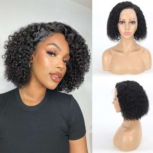 Edwad 250% Density Glueless Curly for Black Women 13x6 Lace Front Wigs Human Hair Pre Plucked Short Bob Wig Brazilian Virgin Hair(8 Inch)