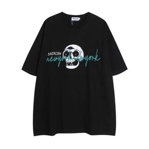 High Street American Dark Wind Skull Head Printed Trendy Brand VTG Kort ärm Hip Hop Loose Par T-shirt för män och kvinnor