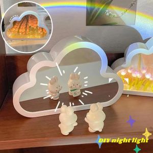 Mirrors DIY Cloud Mirror Tulip Lamp Night Light Girl Bedroom Ornaments Photo Frame Handmade Glass Bedside Sleep Light Christmas Gifts