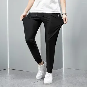 Men's Pants Secure Pocket Ninth Loose Straight Drawstring With Elastic Waist Pockets Breathable Ankle Length For Daily