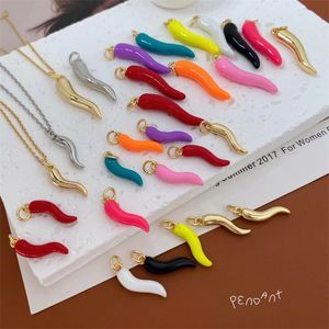 Unique Multi Color Enamel Chili Pepper Shape Horn Charm Pendants for Jewelry Making Necklace