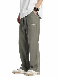 Summer Linen Pants Män rakt Löst Sweatpants andas Cott Solid Drawstring Heme Home Trousers Male LG Casual Pant F5OY#