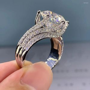 Anelli a grappolo Shine Trendy Diamond Cristalli taglio Designer Gioielli con zircone per donne 925 Sterling Silver Fine Fancy Wedding Engagement Gift