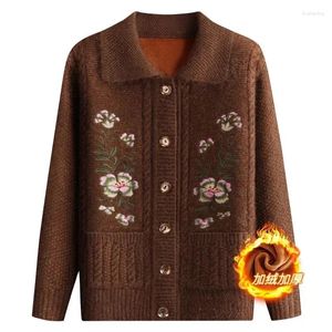 Maglieria da donna Aggiungi velluto addensato cardigan lavorato a maglia maglione di mezza età e anziani primavera autunno inverno cappotti maglieria femminile top