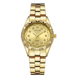 Direct Live Streaming Diamond Encrusted Business Couple Steel Band Luxury Gold Quartz Watch