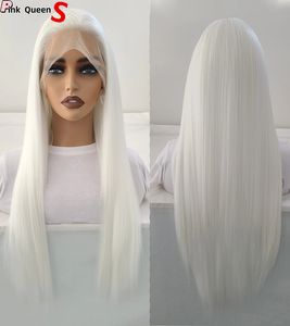 Bombshell Branca de Neve 13X4 Cabelo Sintético Peruca Dianteira Do Laço Sem Cola Resistente Ao Calor Fibra Cabelo Natural Linha Fina Livre Separação Mulheres cabelo Brasileiro cabelo Sintético