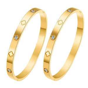 Jóias de grife de jóias 18k Bracelete feminina de quatro folhas Casal de grama simples e elegante Diamond Ten unhas Jóias de titânio Jóias de aço inoxidável