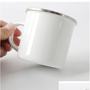 Tazze Tazza da caffè smaltata a sublimazione 12Oz Cam Metallo Acciaio Durevole Bevanda da viaggio Consegna a goccia Casa Giardino Cucina Sala da pranzo Bar Articoli e bevande Dh42X