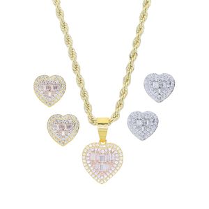 Micro Opave Bling CZ Heart Pendant Necklace Iced Out Cubic Zirconia Hearts Charm Women Hip Hop Jewelry