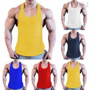 Nya Fitn -klädmän Pure Color Sleewel Gym Stringer Tank Top Bodybuilding Vest Top Male Sportwear Underhirt Casual Vest H9ja#