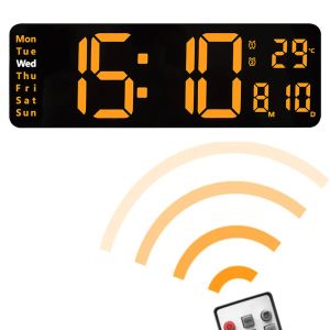 クロックビッグデジタルLED壁目覚まし時計付きカレンダーと温度リビングルームテーブルデスクトップ装飾用の温度表示
