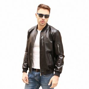 aviati Autumn Genuine Black Leather Bomber Jacket Men Sheepskin Real Leather Flight Jacket Slim Pilot Coats Veste Cuir Homme q0RH#