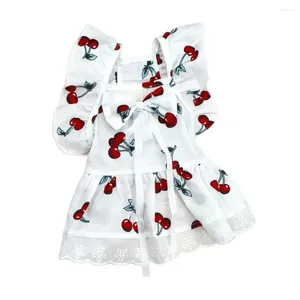 Dog Apparel Stylish Set Cherry Print Pet Dress With Sleeves Headgear For Cats Dogs Summer Vest Skirt Clothing Small