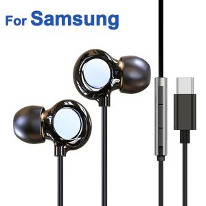 Fones de ouvido tipo c dac com fio, baixo estéreo, música esportiva com microfone para samsung galaxy s23 s22 s21 ultra s20 note 20 10 plus tab