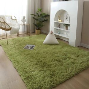 Leathercraft Green Carpet Tie Dyeing Plush Soft Carpets for Living Room Bedroom Antislip Floor Mats Bedroom Water Absorption Carpet Rugs