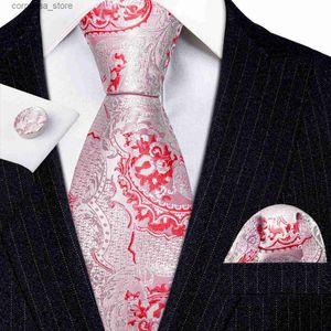 Neck Ties Designer Mens Ties Pink Red Floral Silk Red Green Teal Purple Black Necktie Handkerchief Cufflinks Set Wedding BarryWang 6194 Y240325