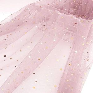 Fabric Pink Glitter Tulle Fabric Rolls 10 Yard Gold Star Sequin Tulle Bolt Netting Fabric for Tutu Skirts Sewing DIY Wedding Decoration