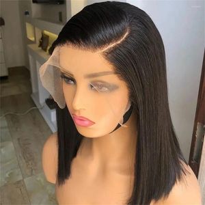 Perucas de bob curto cabelo humano frontal de renda transparente para mulheres frente reta karmiu